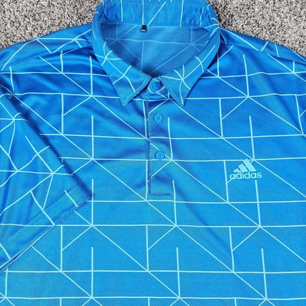 Adidas Golf Polo Shirt Mens Large Blue Geometric Abstract Stretch Athleisure